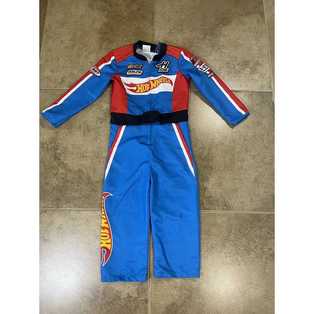 KIDS HOT WHEELS RACING COSTUME JUMPSUIT Kids SIZE 3-4 Boys Halloween Blue